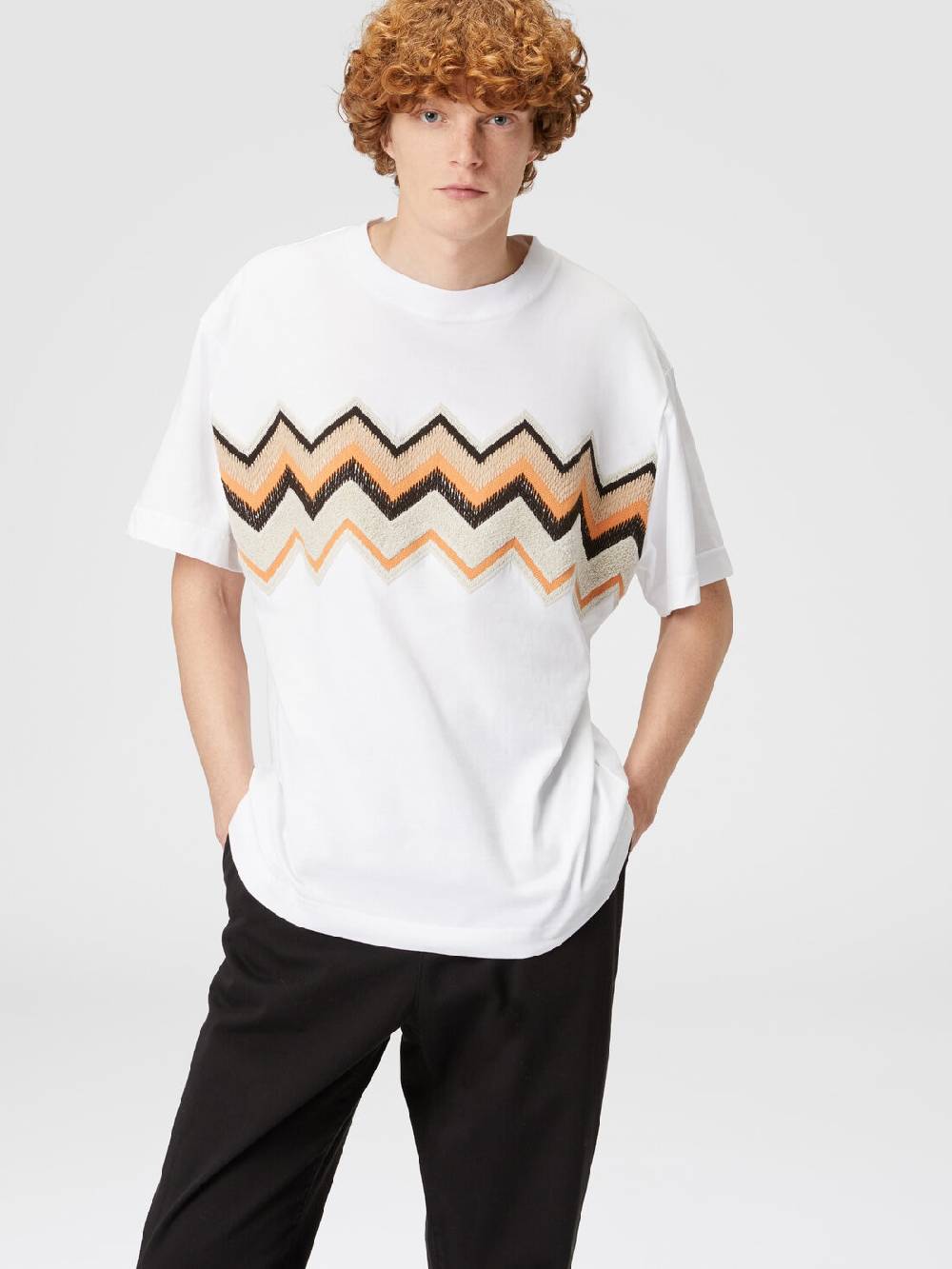Missoni T-shirt in jersey di cotone con ricamo zig zag Acquista Ora