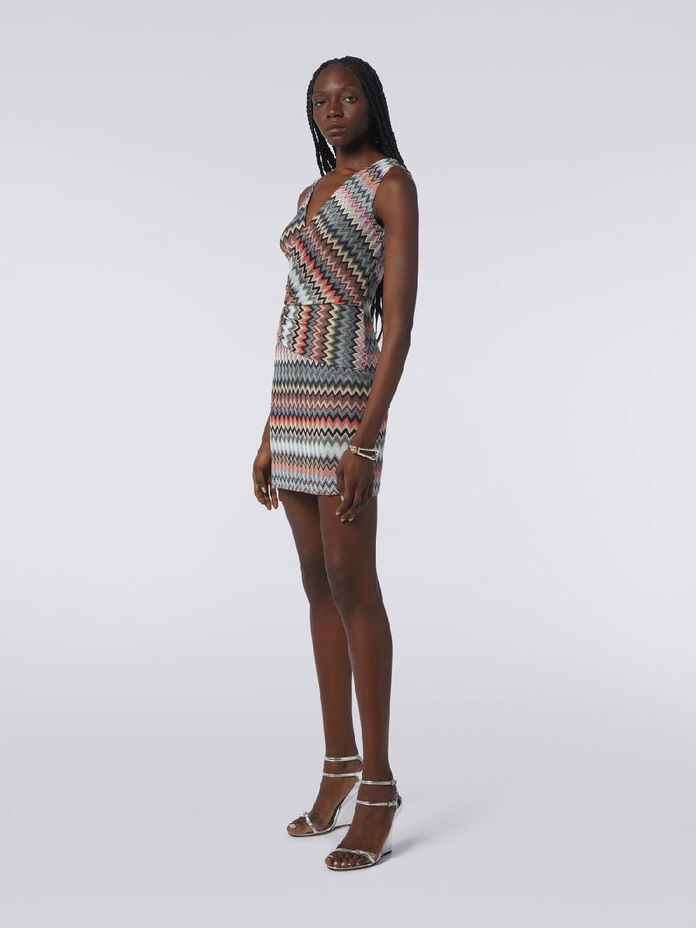 Missoni Mini-abito con scollatura a V in cotone e viscosa zig zag Saldi