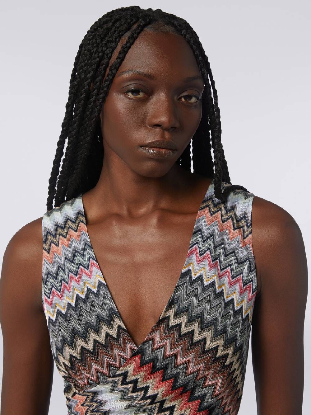 Missoni Mini-abito con scollatura a V in cotone e viscosa zig zag Saldi