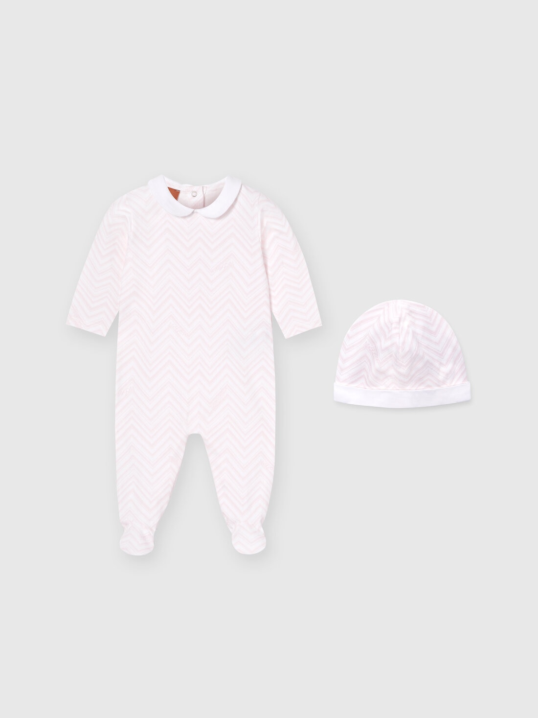 Missoni Set due pezzi con tutina e zuccotto in cotone zig zag