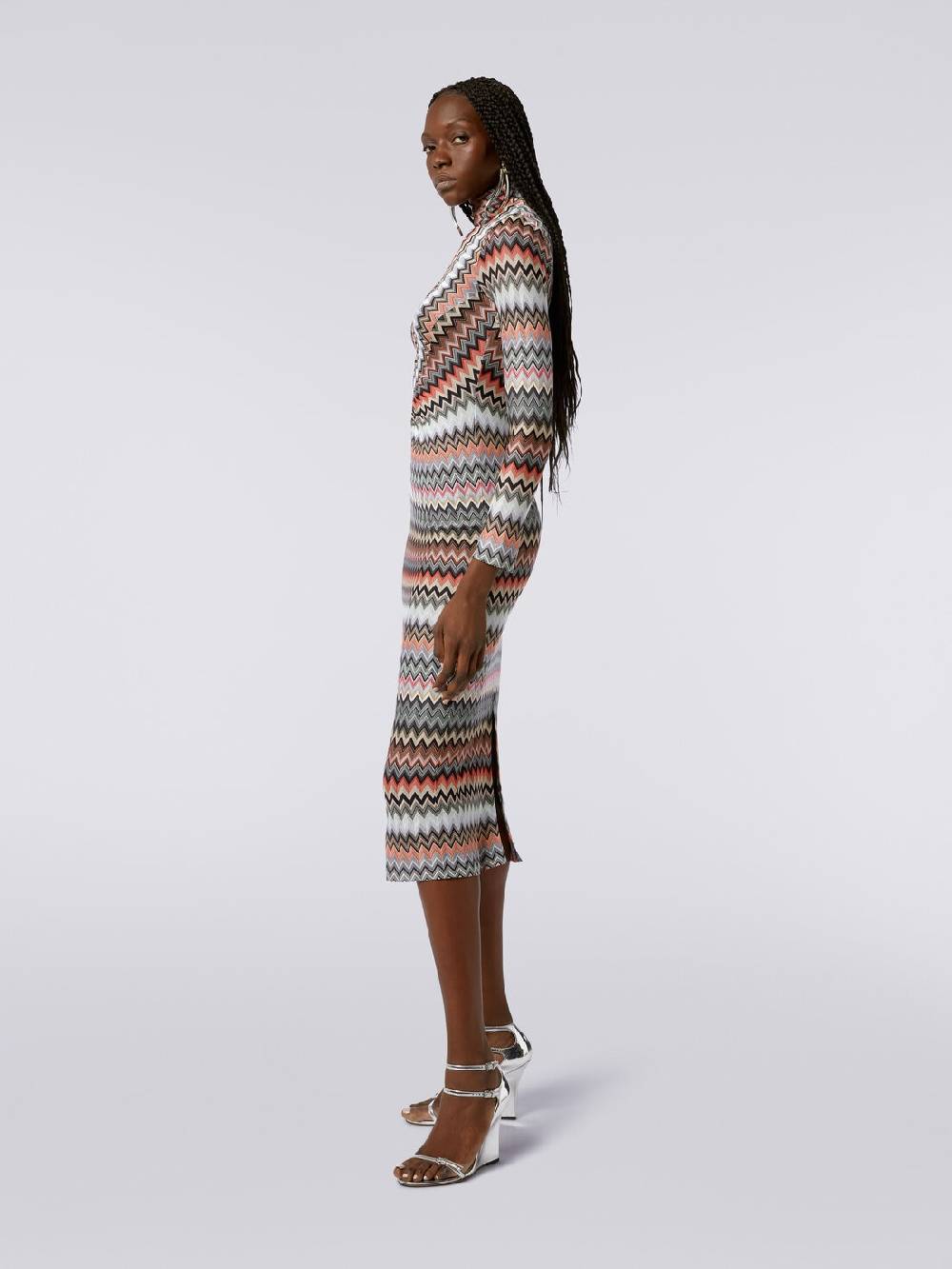 Missoni Abito lungo con collo alto in cotone e viscosa zig zag con arricciature Promozione Limitata