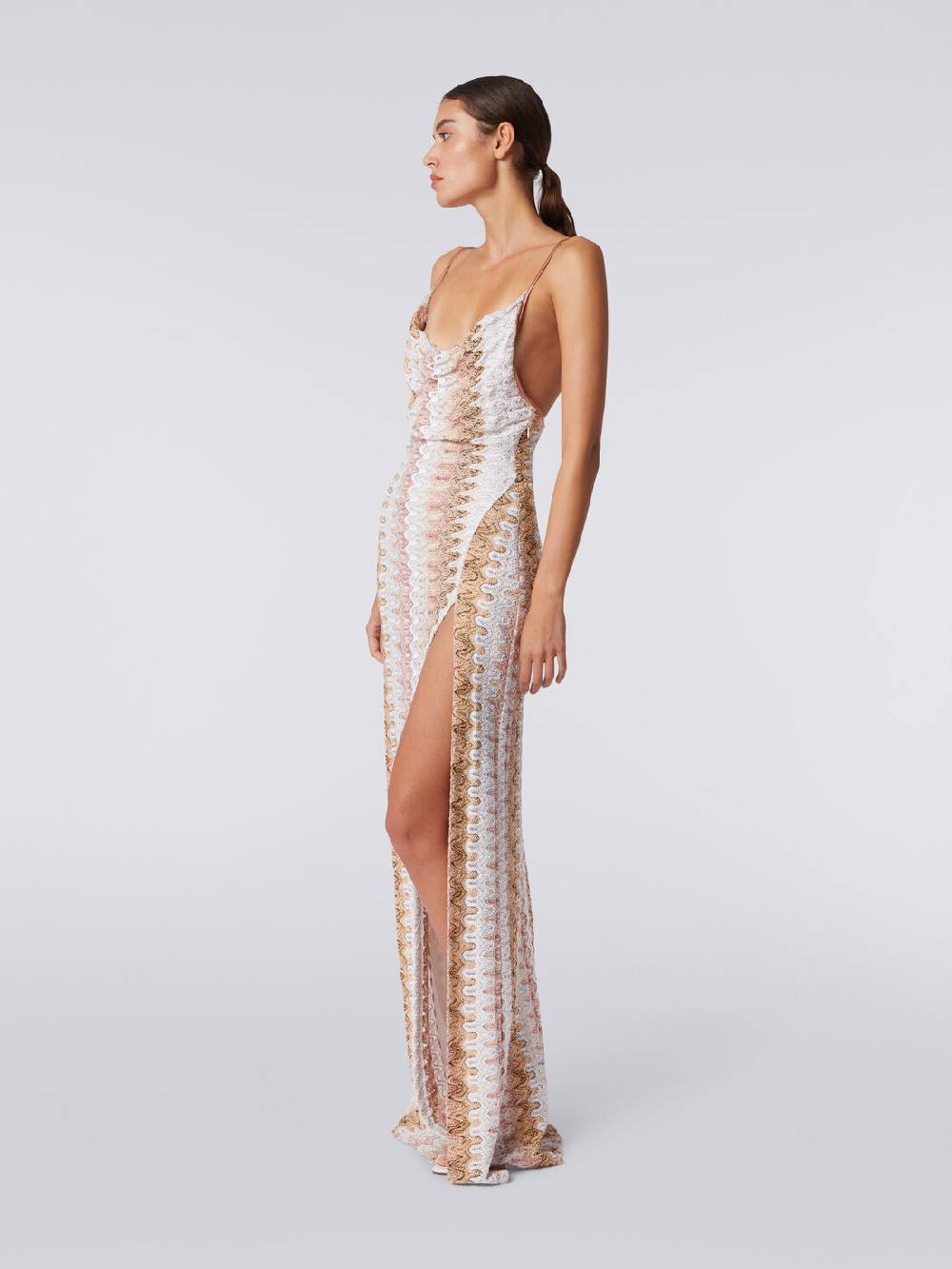 Missoni Abito lungo effetto pizzo con scollatura drappeggiata e spacco Offerta