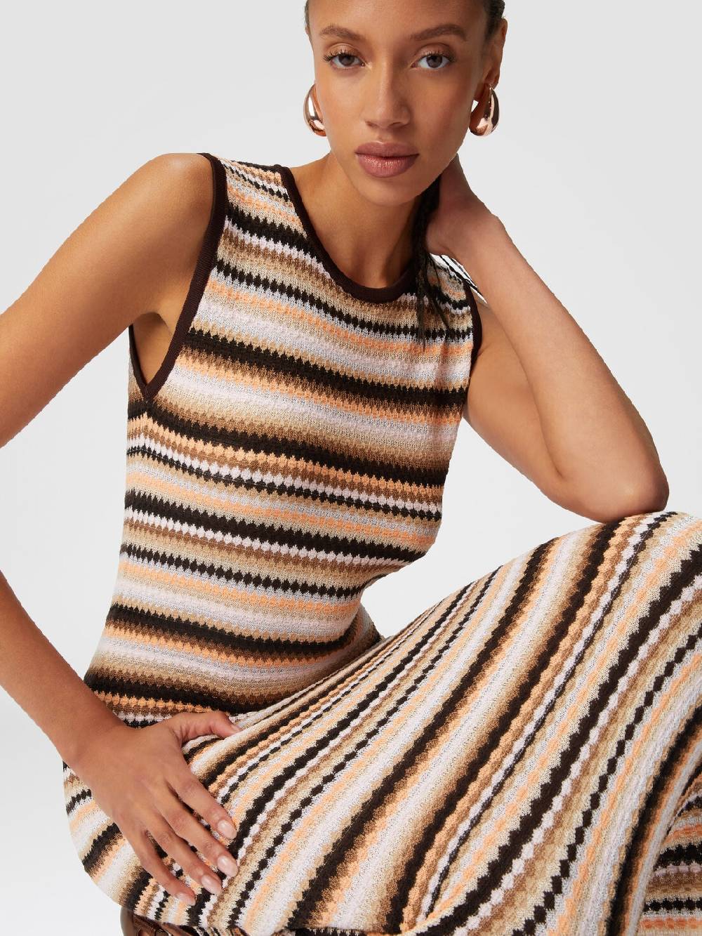 Missoni Abito midi senza maniche in lana e viscosa a righe Economico