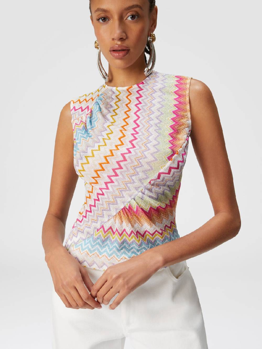 Missoni Top in viscosa zig zag lamé con arricciature Nuova