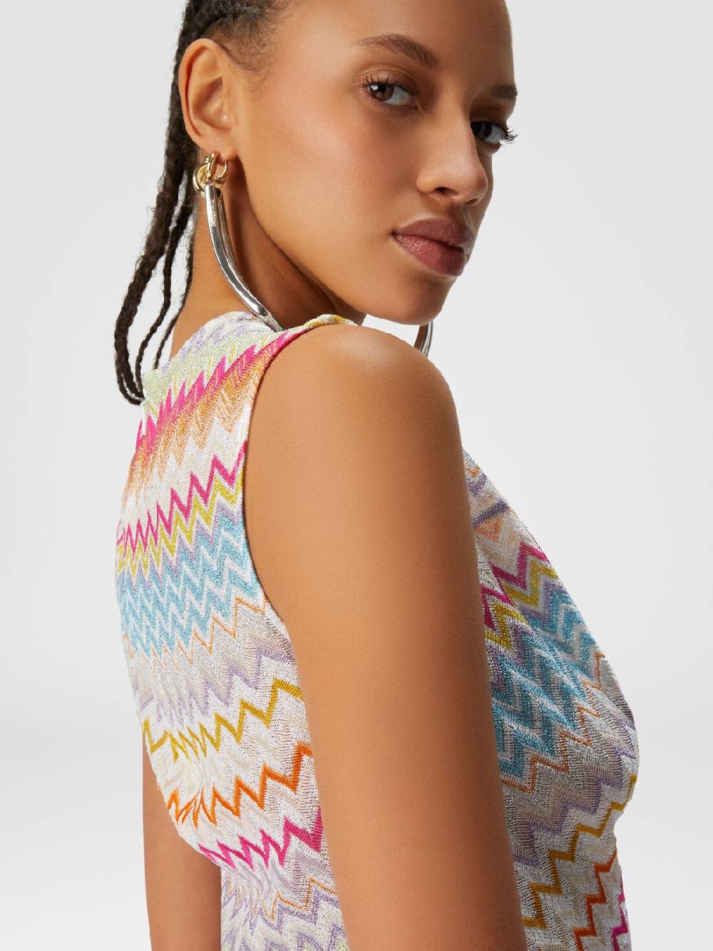 Missoni Top in viscosa zig zag lamé con arricciature Nuova
