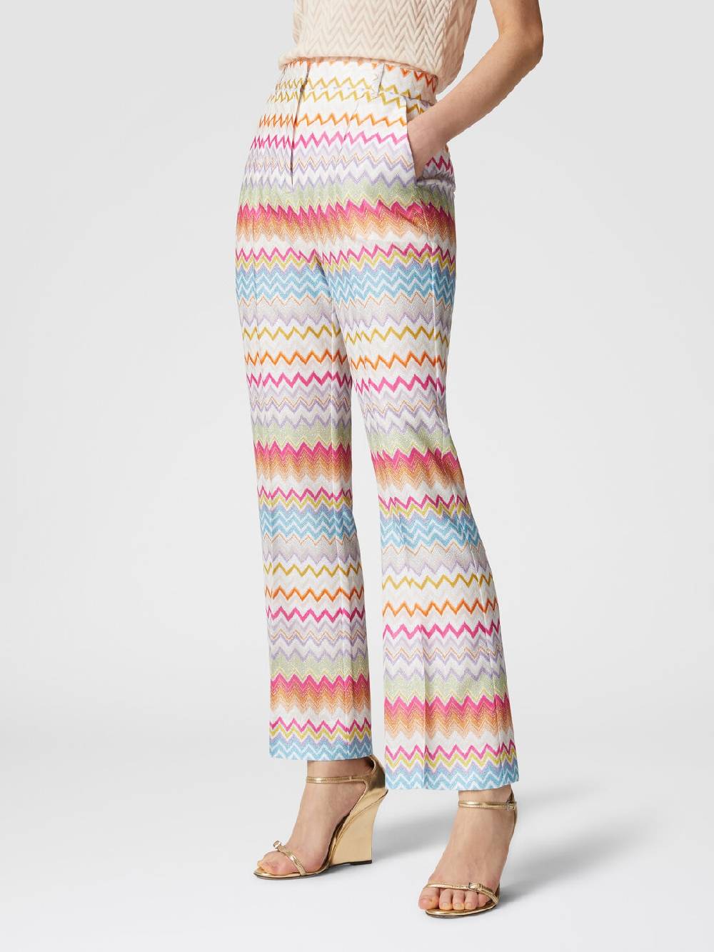 Missoni Pantaloni capri in maglia chevron lamé con paillettes Moda