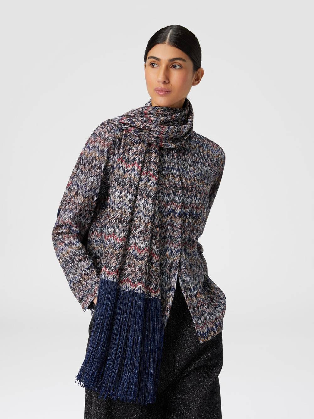 Missoni Stola in viscosa lamé chevron con frange 2025
