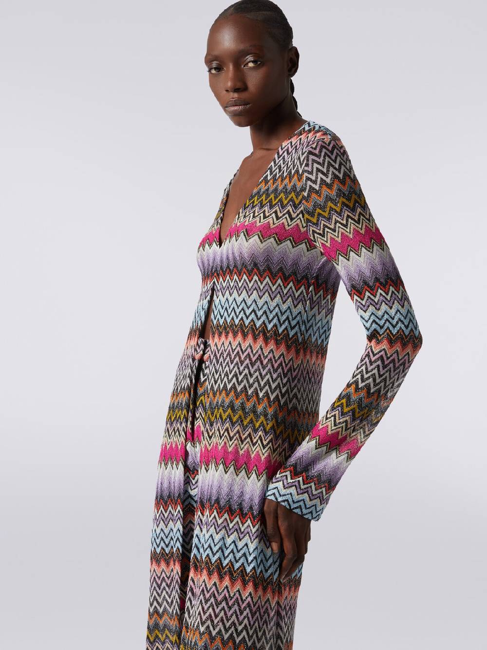 Missoni Cardigan lungo in viscosa zig zag con lurex Italy
