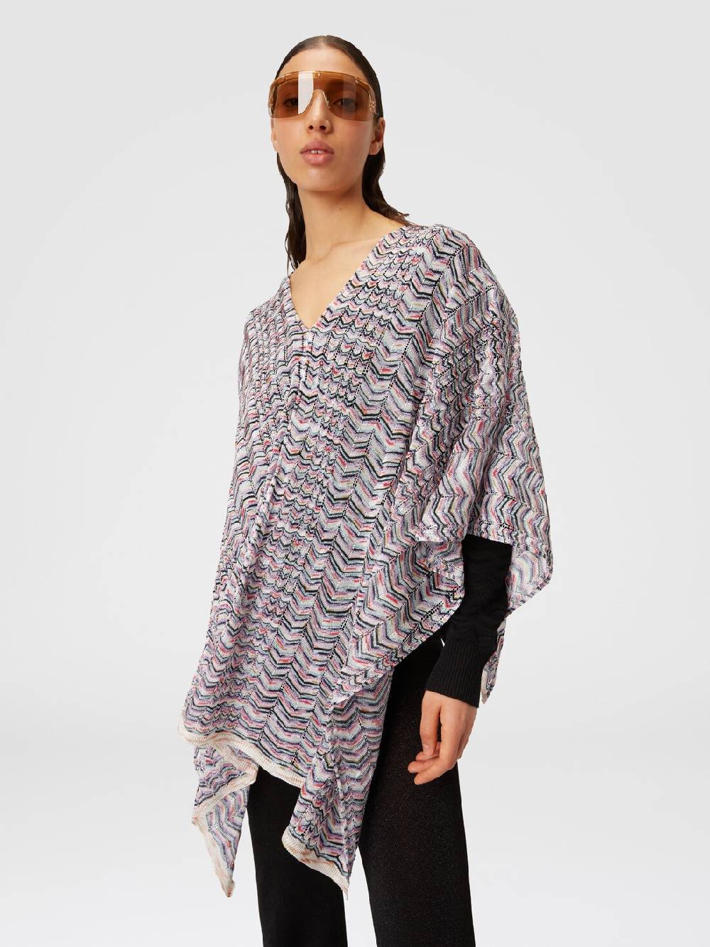 Missoni Poncho in maglia di viscosa e cotone chevron In Linea