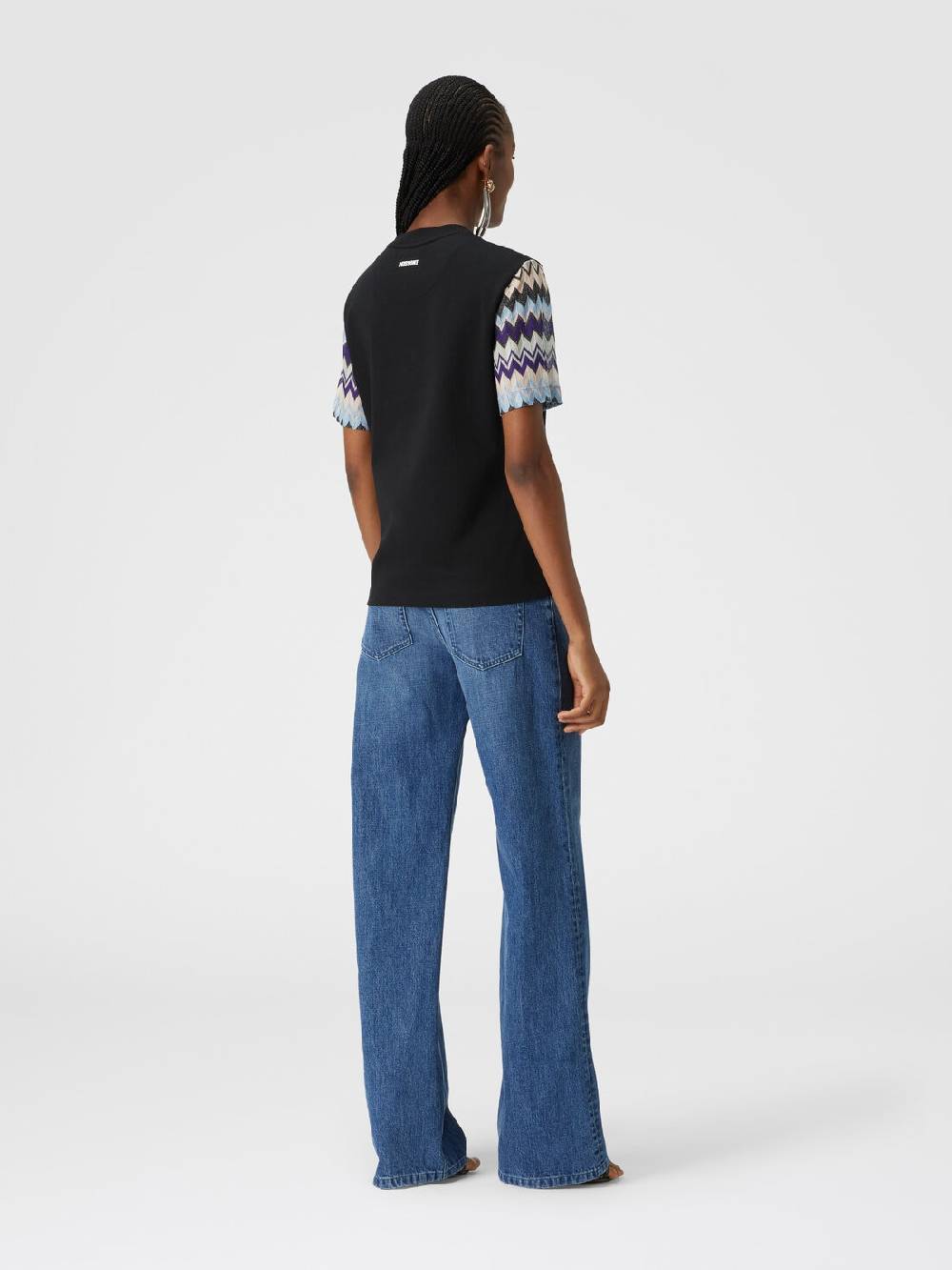 Missoni T-shirt in jersey di cotone con maniche in maglia zig zag Consegna Veloce