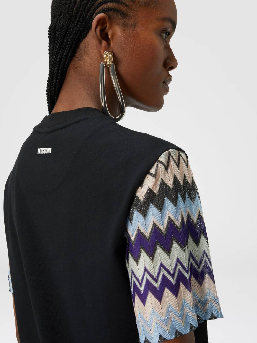 Missoni T-shirt in jersey di cotone con maniche in maglia zig zag Consegna Veloce