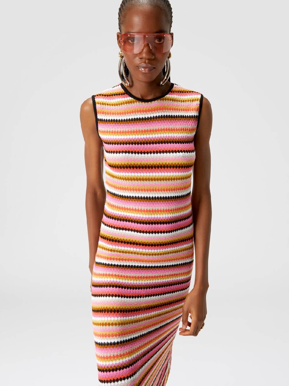Missoni Abito midi senza maniche in lana e viscosa a righe Promozione Limitata