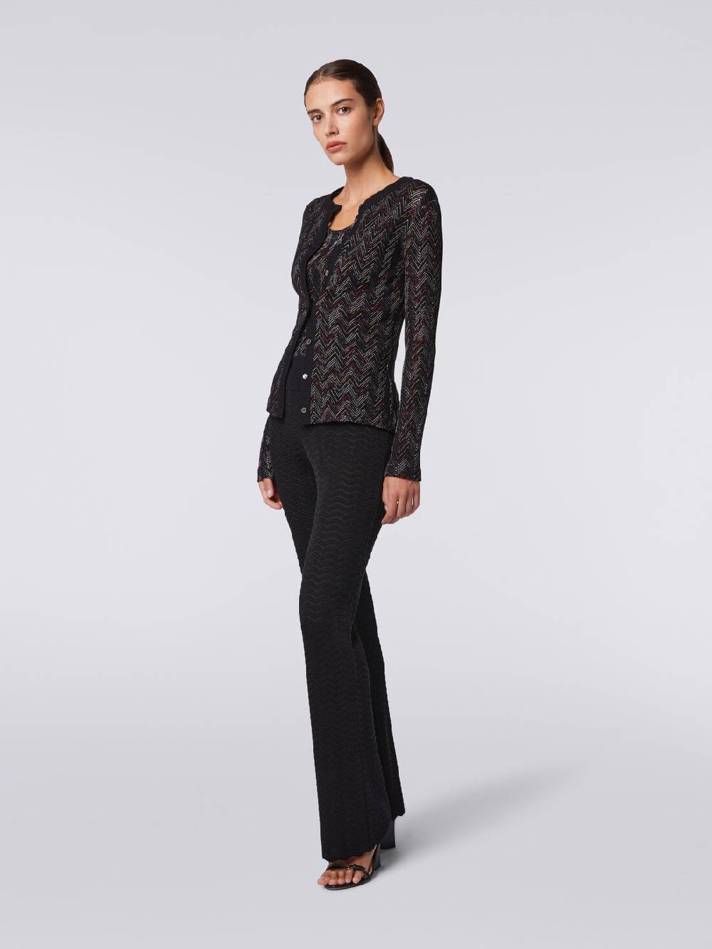 Missoni Cardigan corto in maglia di lana e viscosa con zig zag in rilievo Novità