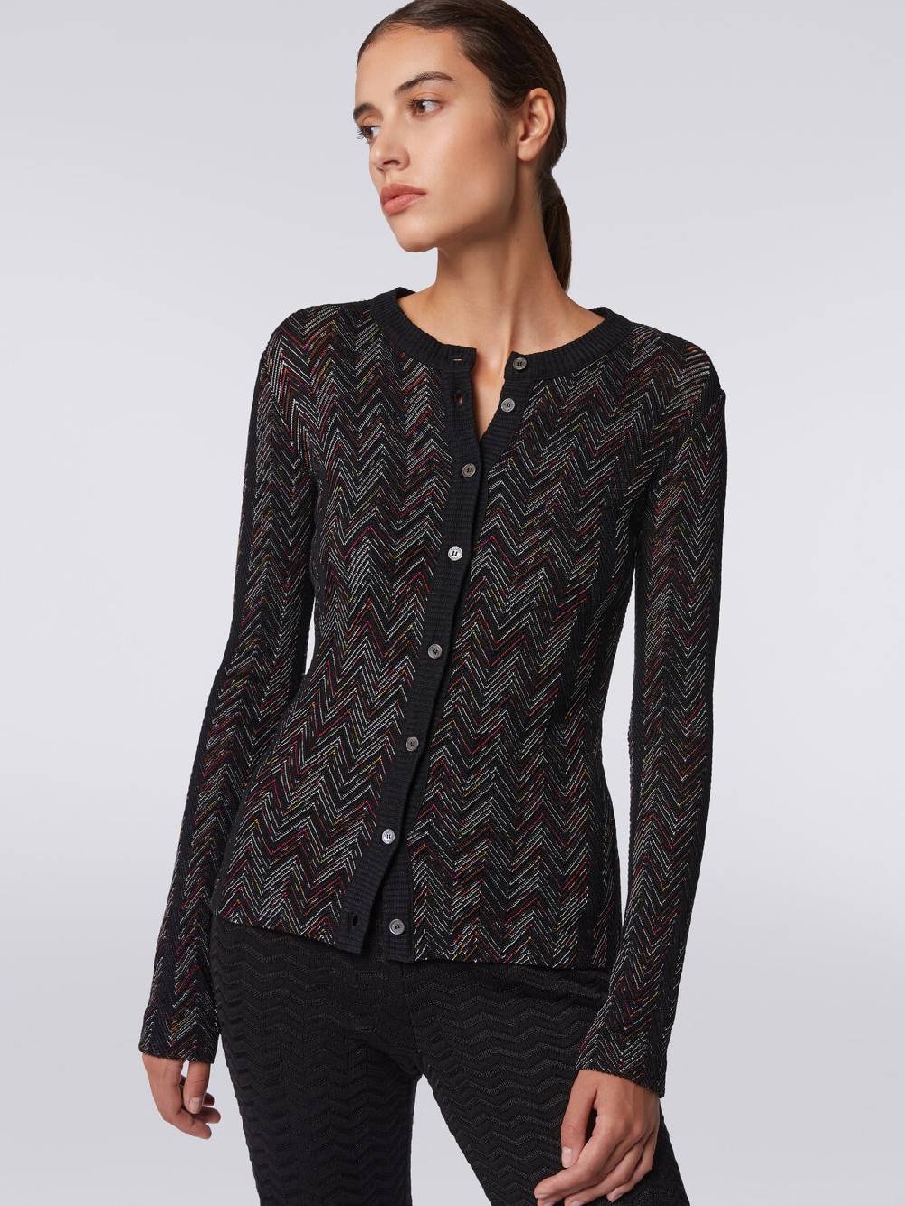 Missoni Cardigan corto in maglia di lana e viscosa con zig zag in rilievo Novità