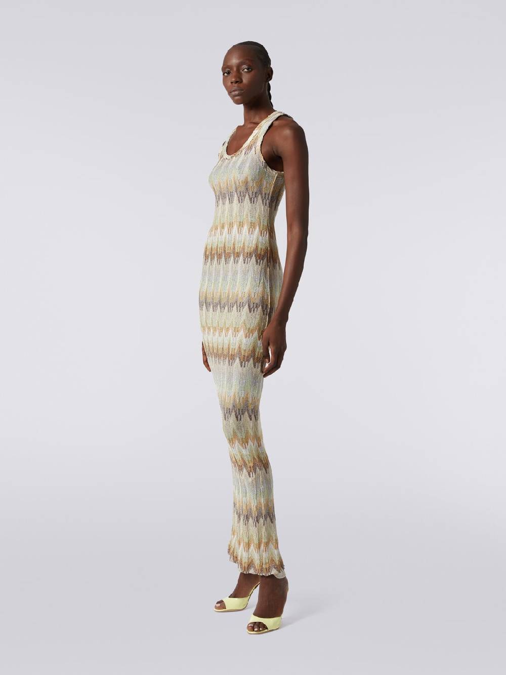 Missoni Abito lungo smanicato in viscosa zig zag con lurex Vendita Economica