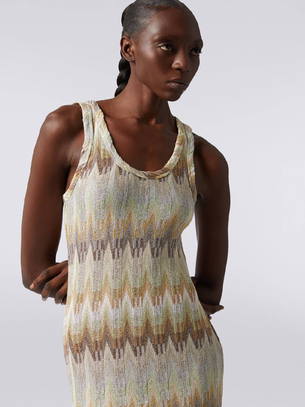 Missoni Abito lungo smanicato in viscosa zig zag con lurex Vendita Economica