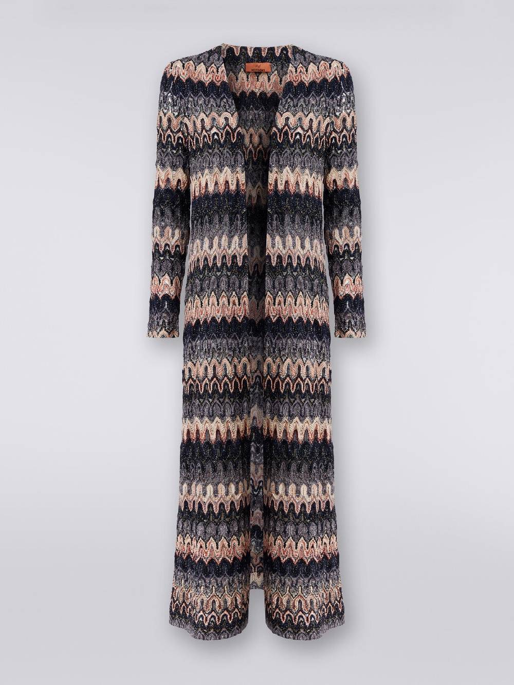 Missoni Cardigan lungo in maglia lamé con motivo a onde effetto pizzo 2025