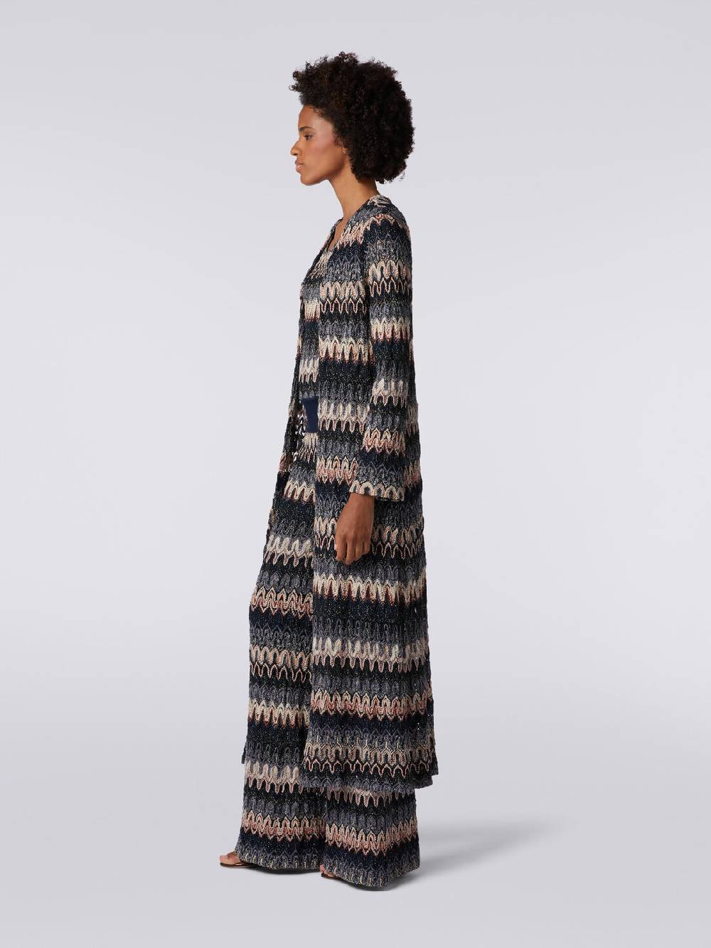 Missoni Cardigan lungo in maglia lamé con motivo a onde effetto pizzo 2025