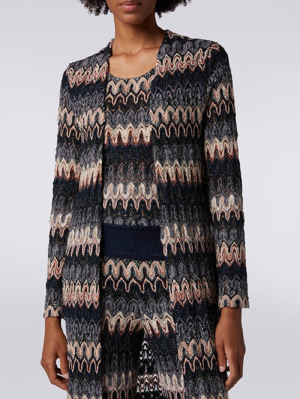 Missoni Cardigan lungo in maglia lamé con motivo a onde effetto pizzo 2025