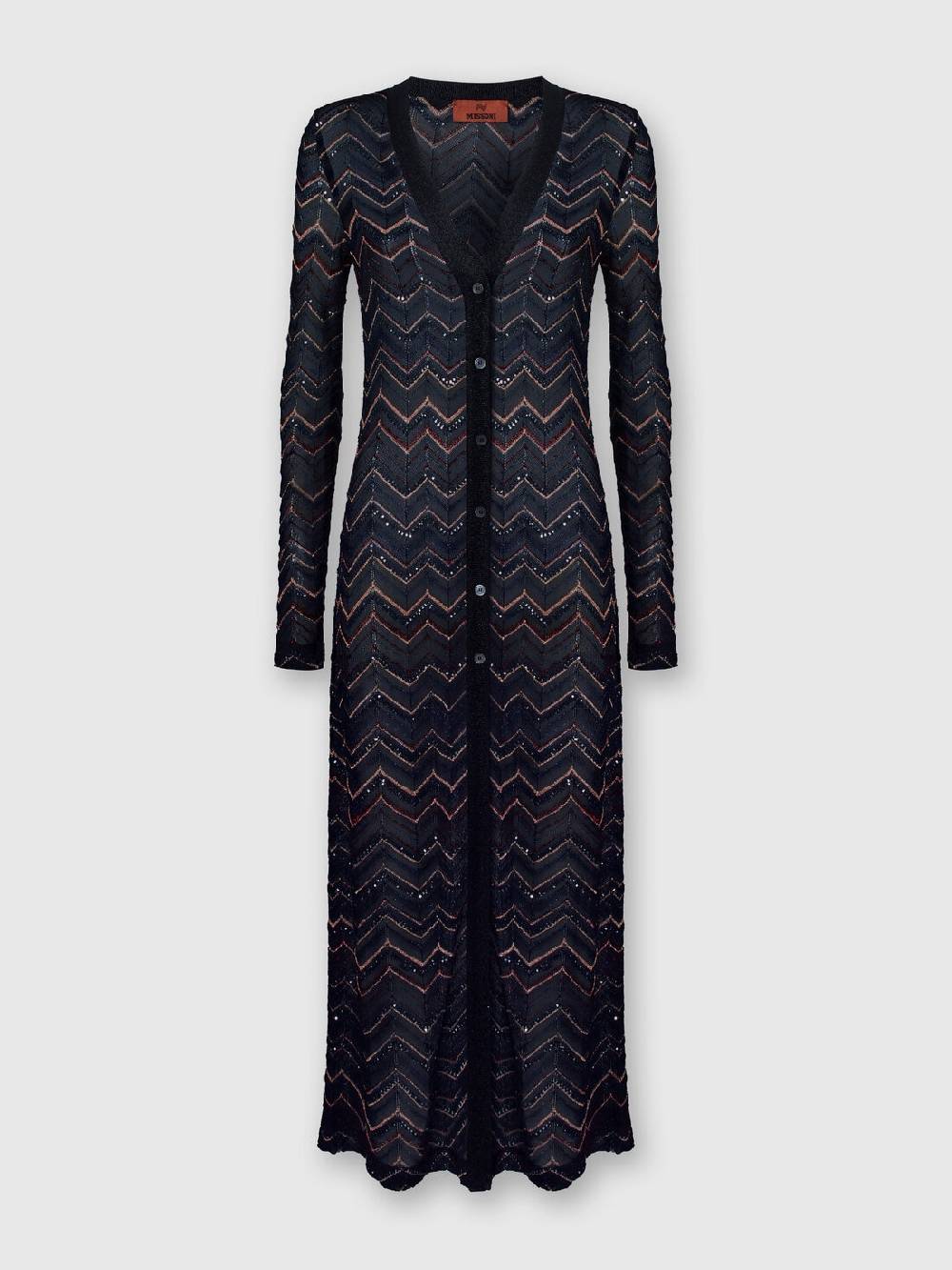 Missoni Cardigan lungo in maglia zig zag con lurex e paillettes Promozione