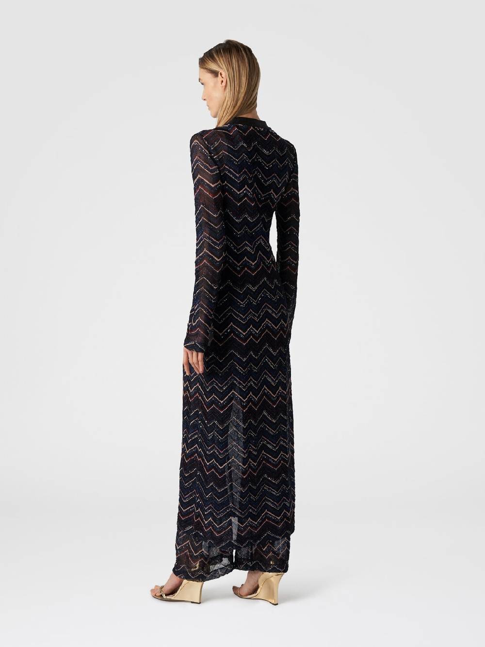 Missoni Cardigan lungo in maglia zig zag con lurex e paillettes Promozione