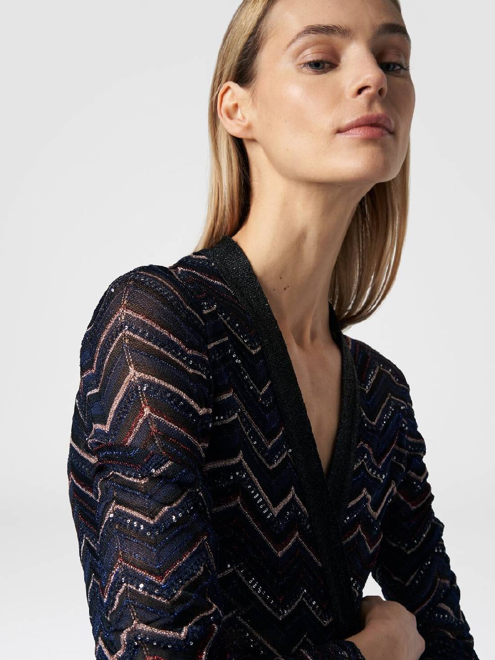Missoni Cardigan lungo in maglia zig zag con lurex e paillettes Promozione