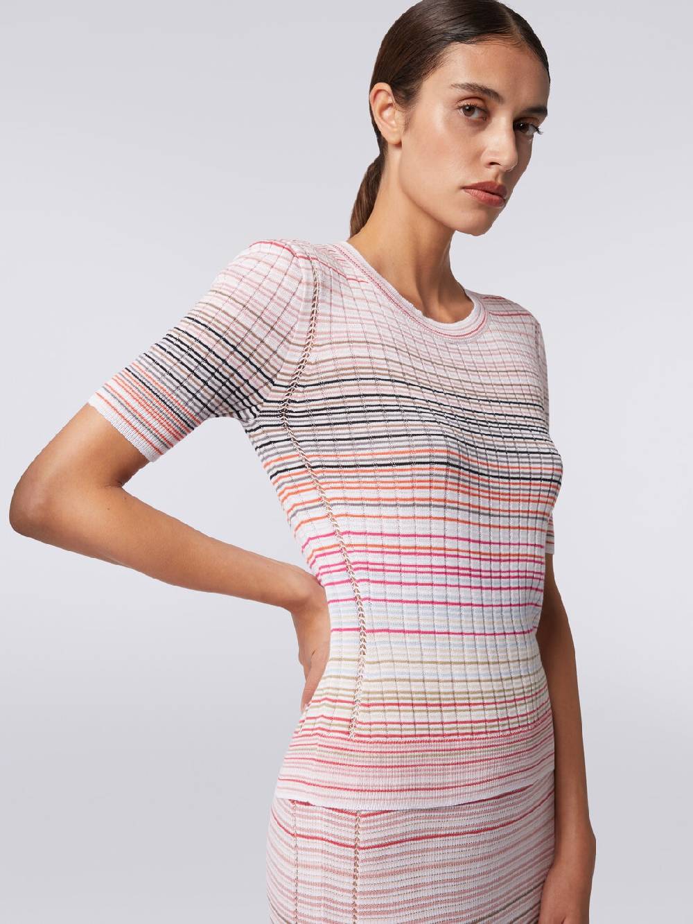 Missoni Maglia girocollo a maniche corte in cotone e viscosa a righe Shopping Online