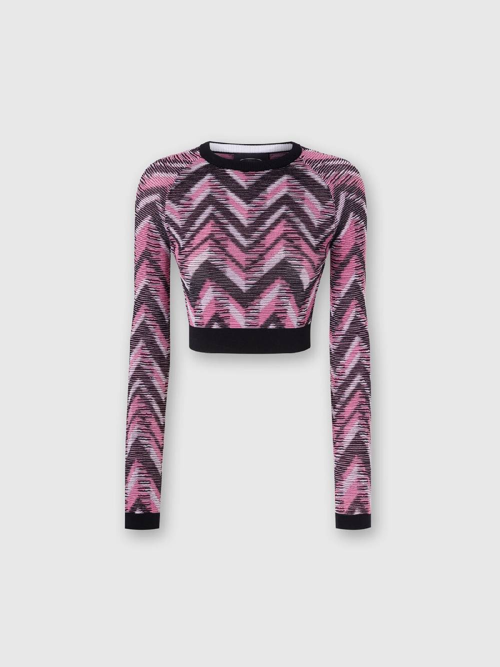 Missoni Crop top a maniche lunghe in maglia chevron con logo Fino Al -60%