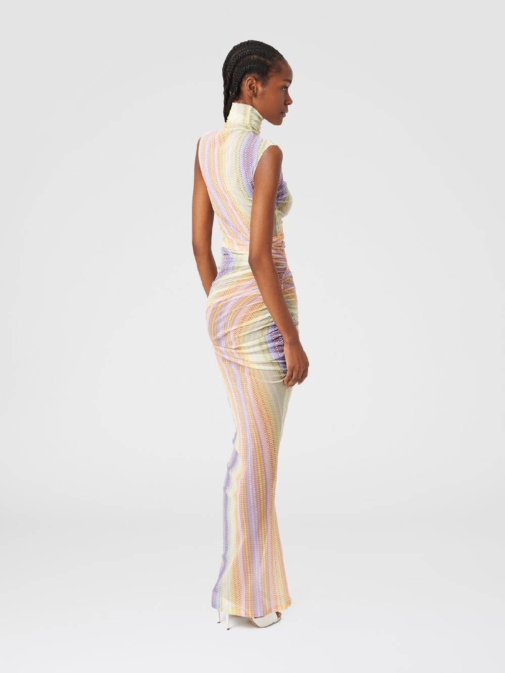 Missoni Abito lungo a collo alto in tulle con arricciature laterali Convenienza
