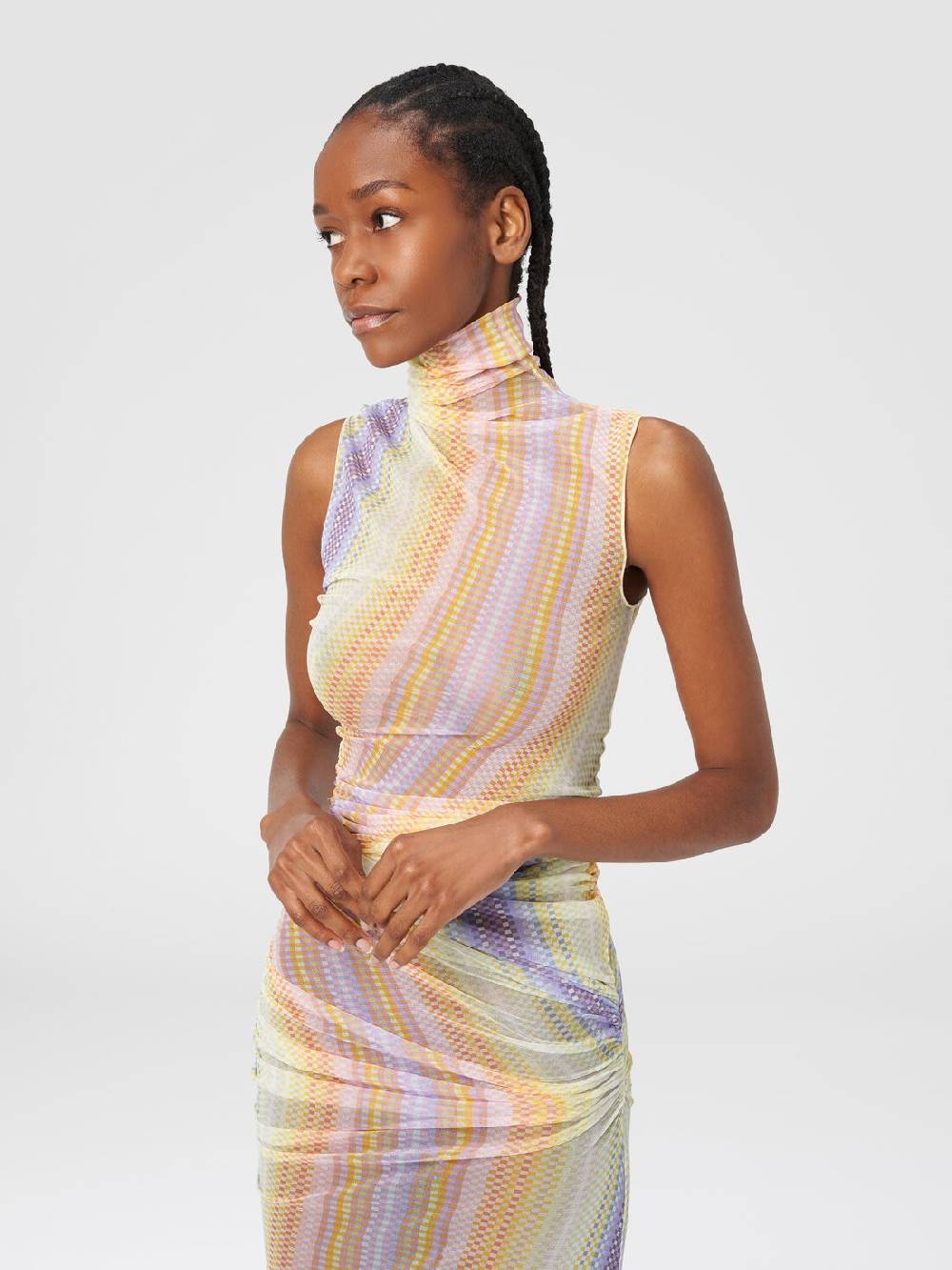 Missoni Abito lungo a collo alto in tulle con arricciature laterali Convenienza