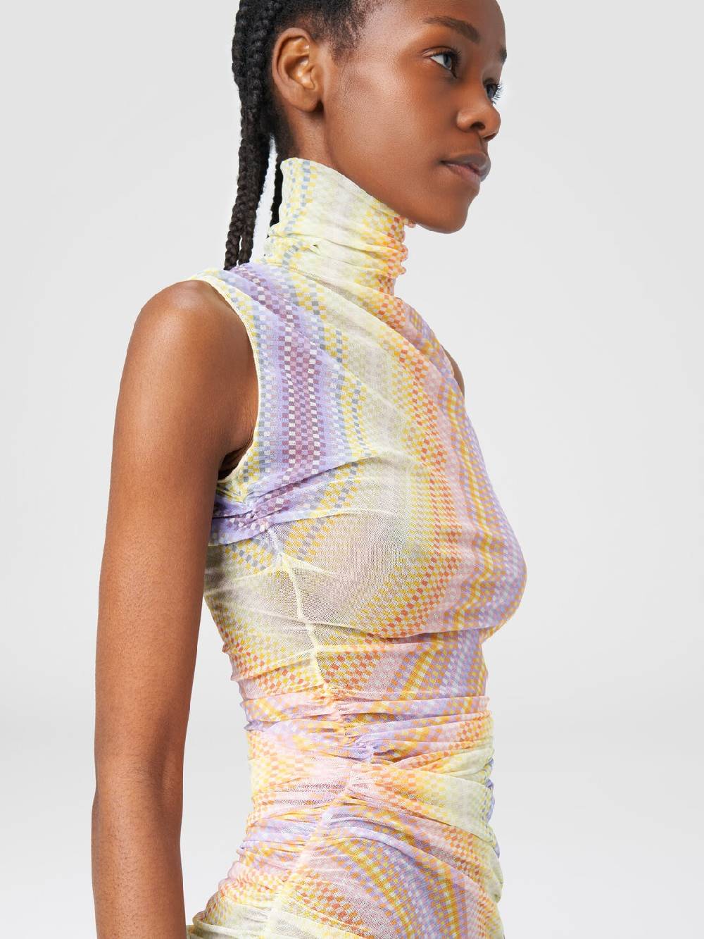 Missoni Abito lungo a collo alto in tulle con arricciature laterali Convenienza