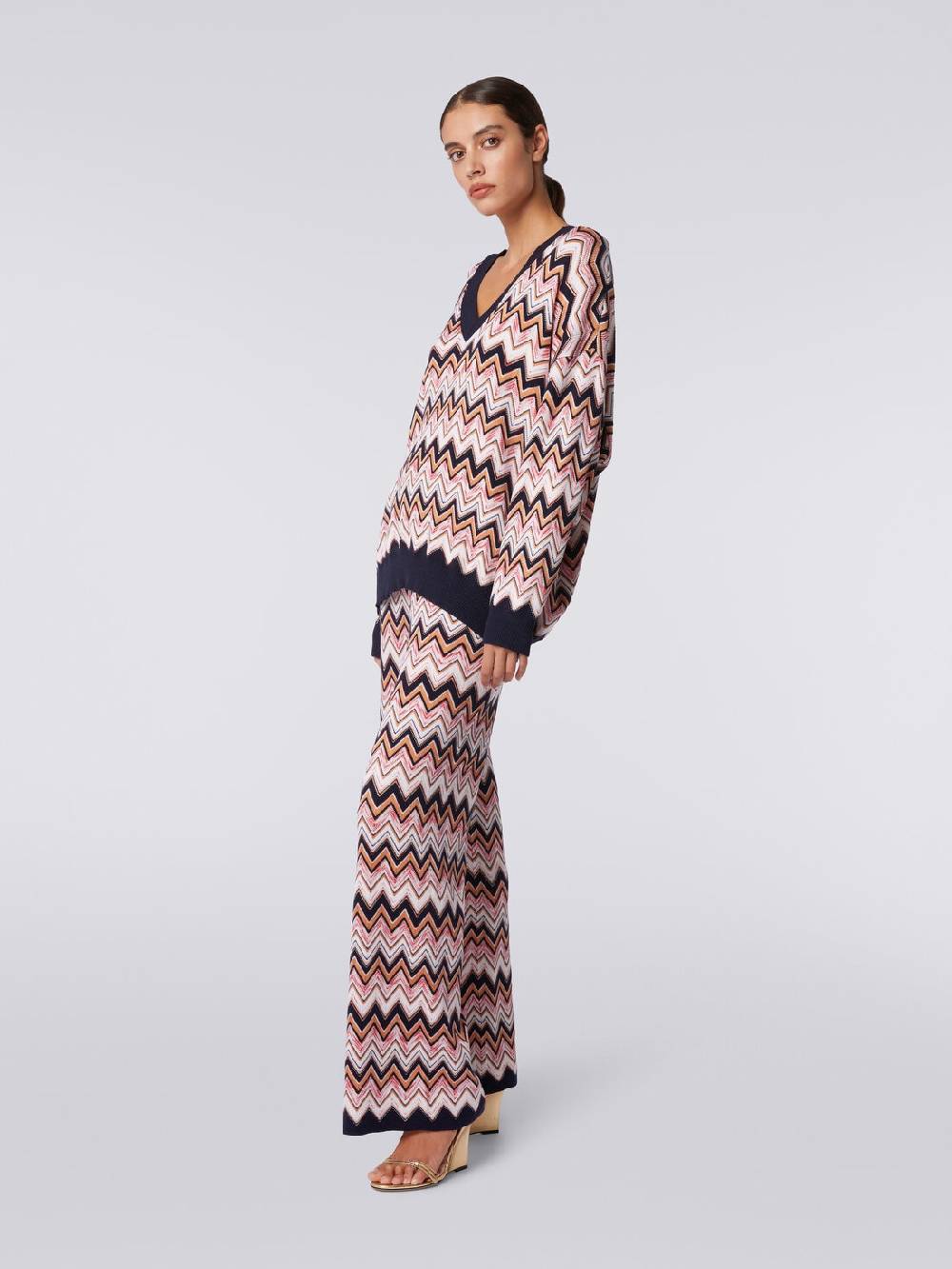 Missoni Pantaloni a palazzo in lana e viscosa chevron Saldi