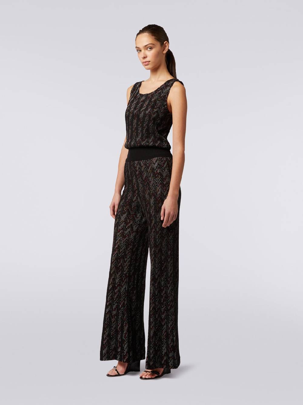Missoni Pantaloni a palazzo in lana e viscosa zig zag Vendita