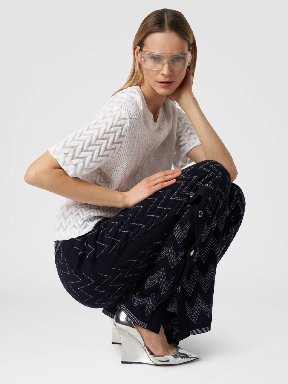 Missoni Joggers in lana e viscosa zig zag con lurex Promozione Limitata
