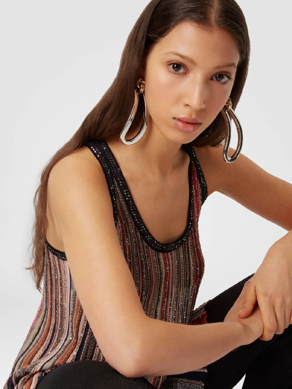 Missoni Canottiera in maglia a righe verticali con paillettes In Vendita