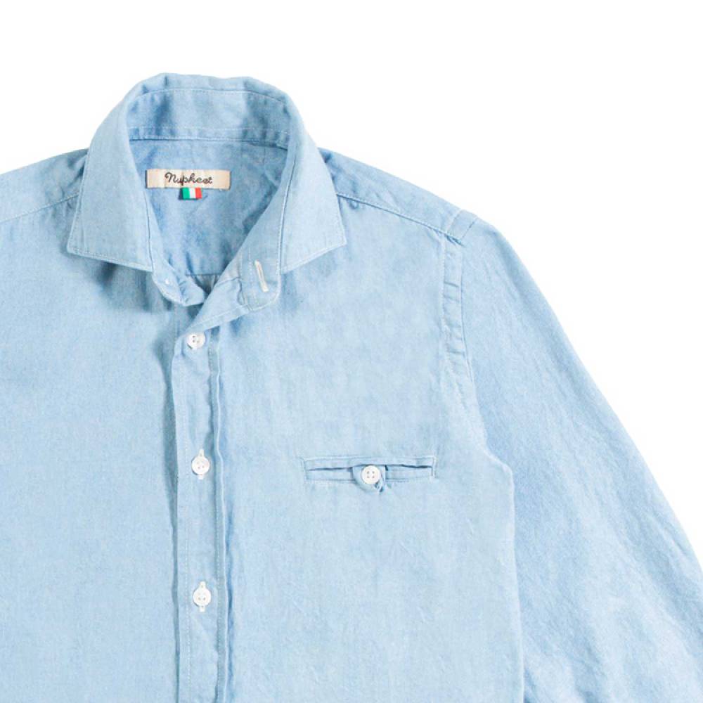 Nupkeet Camicia con Taschino in Denim Blu – Varano Economico