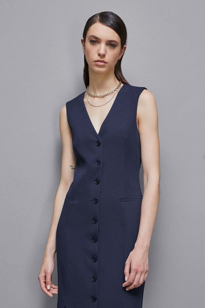 Patrizia Pepe Abito chemisier con spacchi in gabardina Sconto