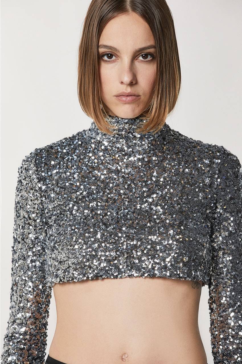 Patrizia Pepe Maglietta crop con paillettes Moda