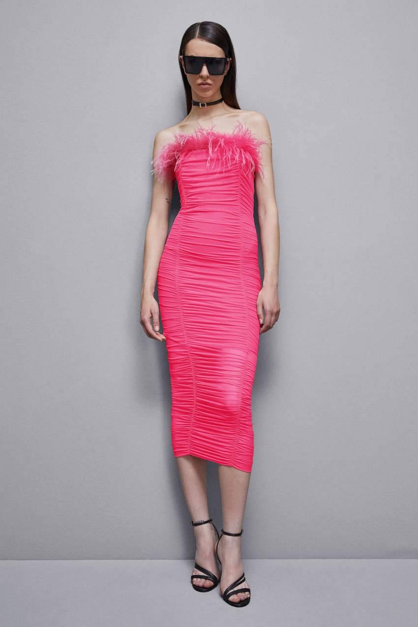 Patrizia Pepe Abito midi con piume in tulle e jersey Acquista Ora