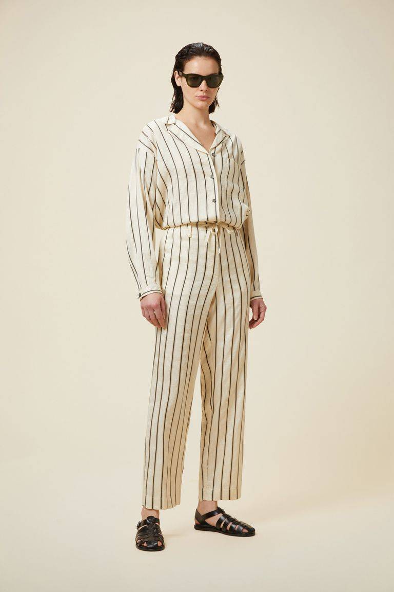 Pomandere Pantalone rigato con elastico in vita e coulisse Nuova