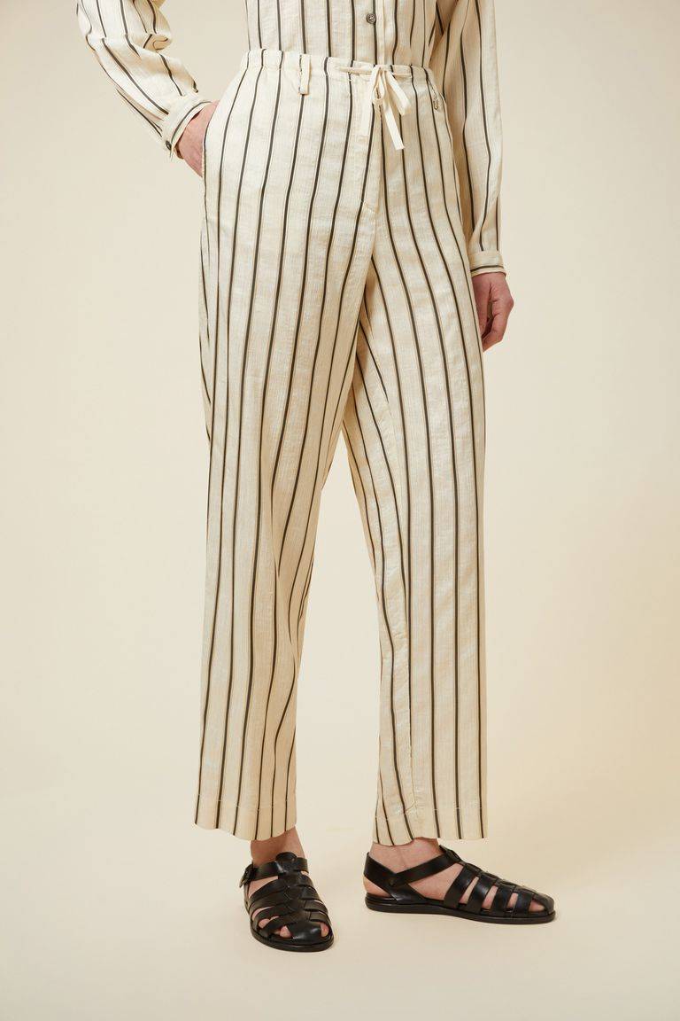 Pomandere Pantalone rigato con elastico in vita e coulisse Nuova