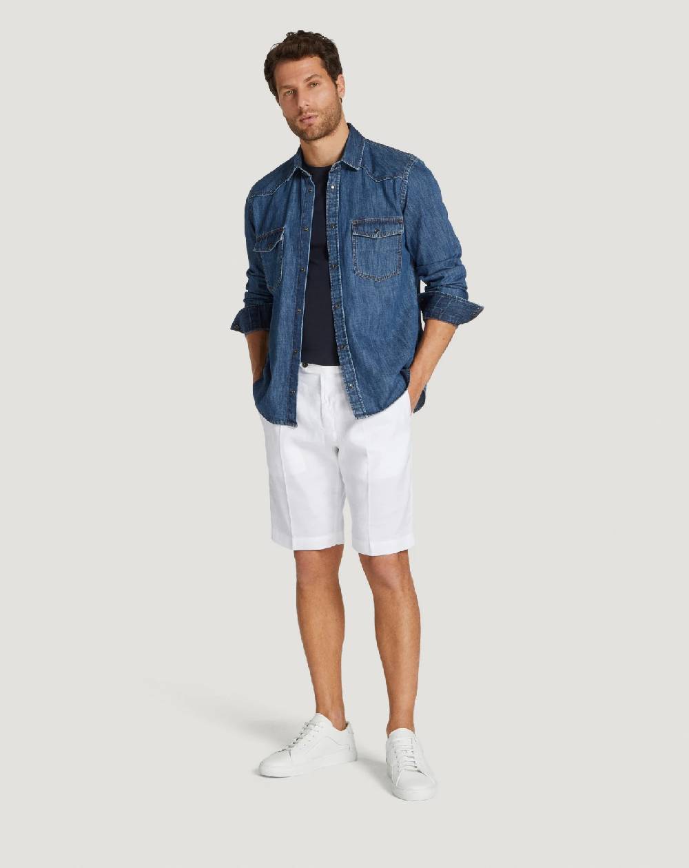 Pt Torino Bermuda in lino stretch délavé Saldi Di Fabbrica