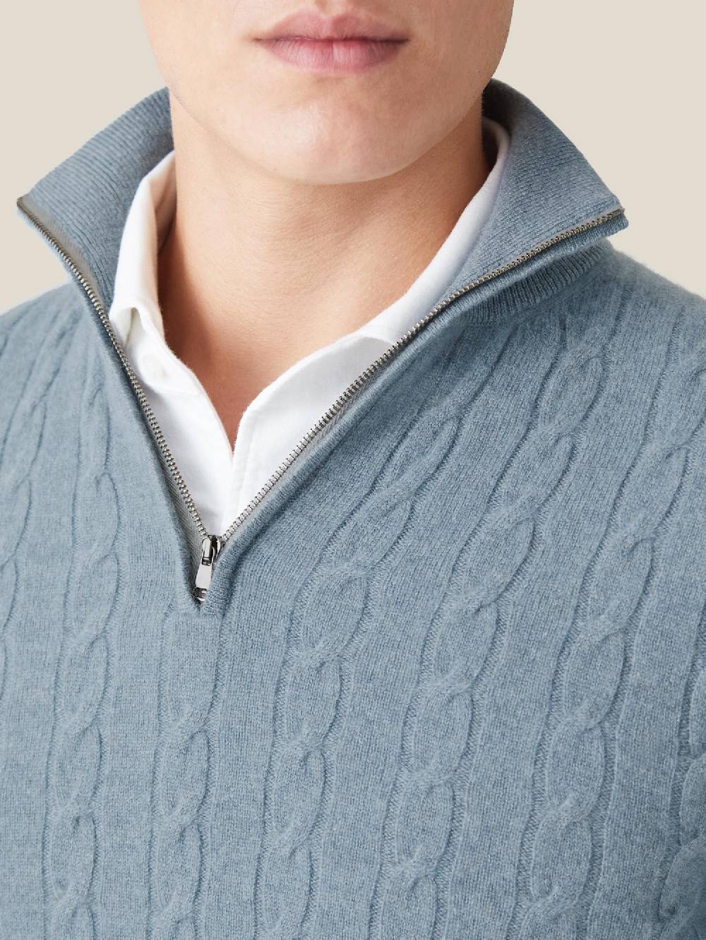 Luca Faloni maglia mezzocollo a trecce con zipcashmere a 2 fili Vendita Calda