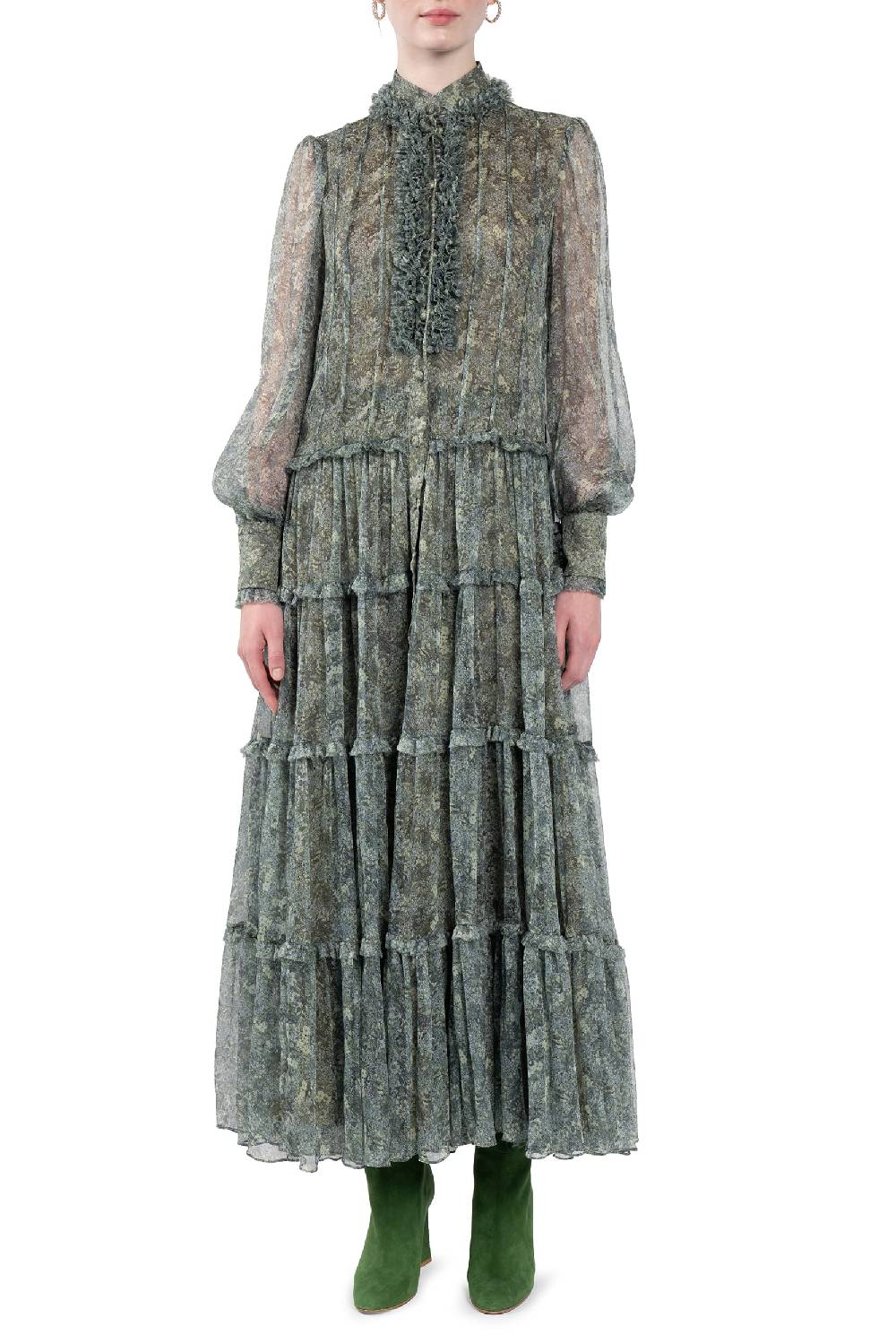 Luisa Beccaria Abito Chemisier in Chiffon con Rose Shopping Online