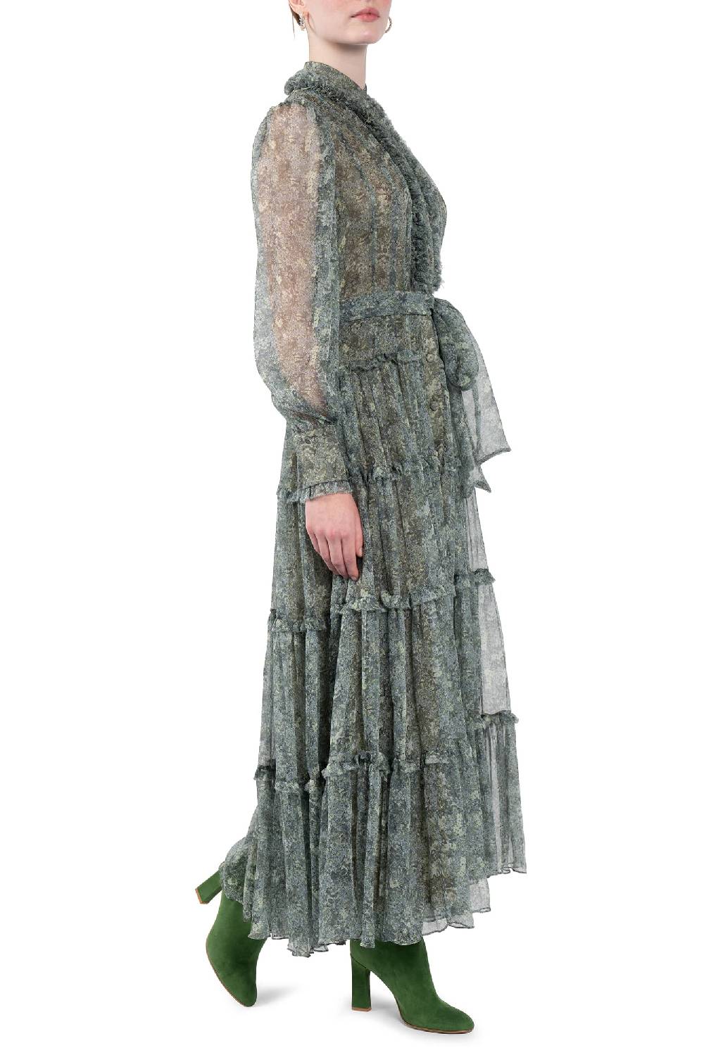 Luisa Beccaria Abito Chemisier in Chiffon con Rose Shopping Online