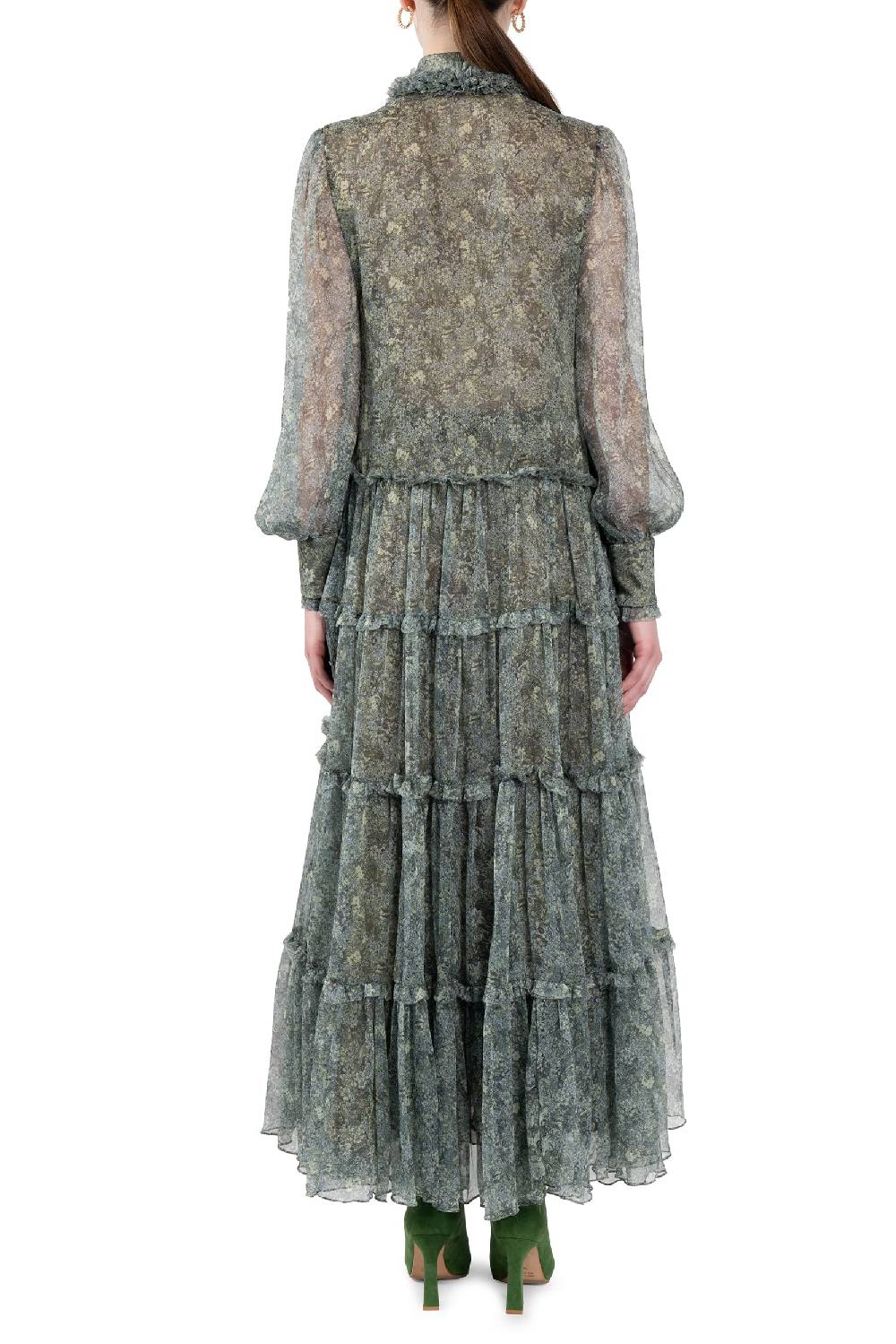 Luisa Beccaria Abito Chemisier in Chiffon con Rose Shopping Online