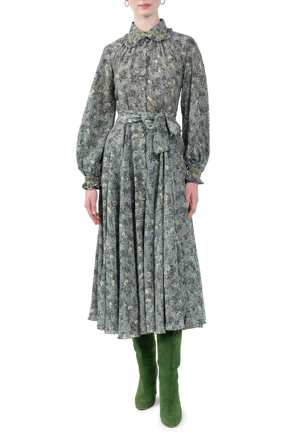 Luisa Beccaria Abito Chemisier in crepe de chine a micro fiori Economico