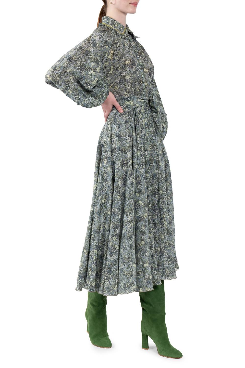 Luisa Beccaria Abito Chemisier in crepe de chine a micro fiori Economico