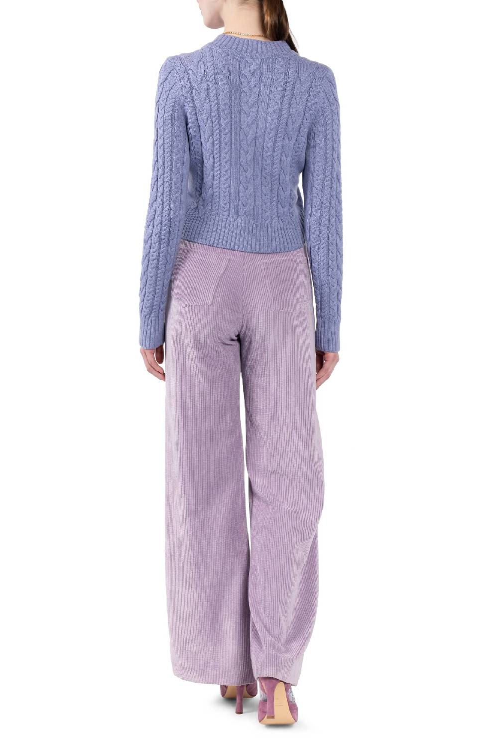 Luisa Beccaria Pantaloni palazzo in velluto a coste lilla Saldi