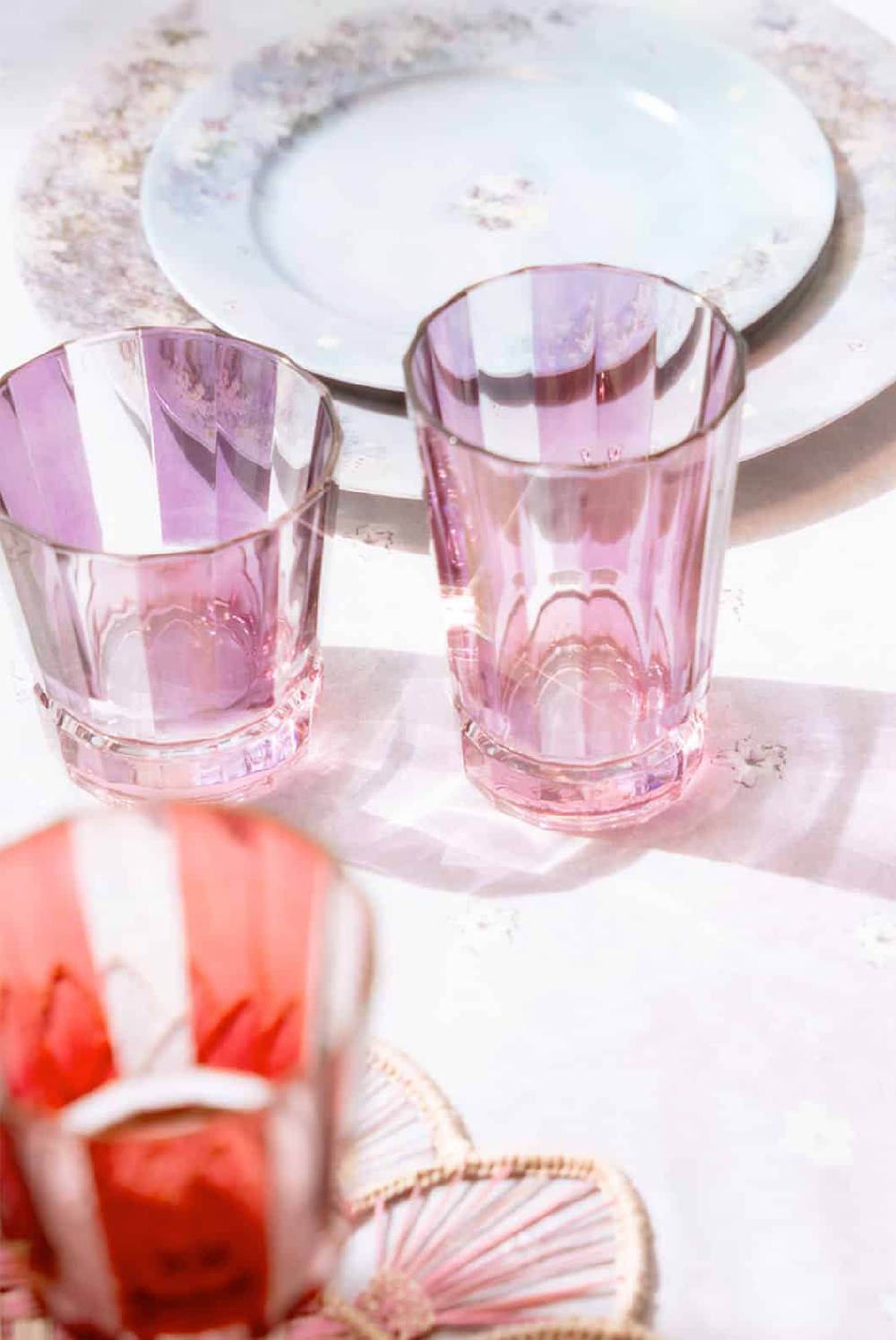 Luisa Beccaria Set viola a righe di due bicchieri Duccio grandi con base rosa I Più Venduti